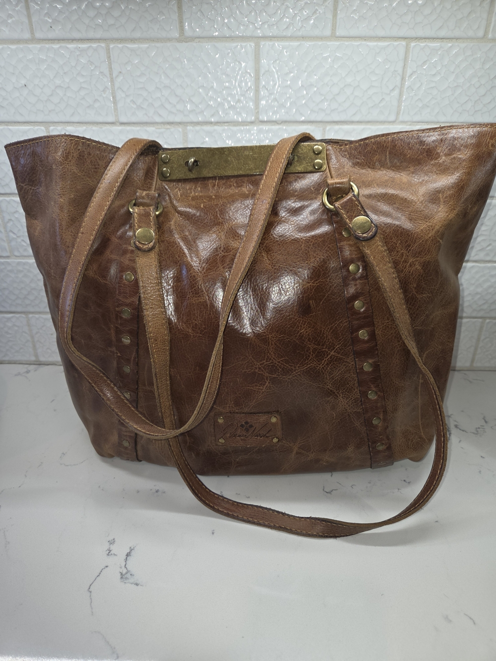 Patricia Nash Brown Distressed Leather Benvenuto Tote Bag - Large